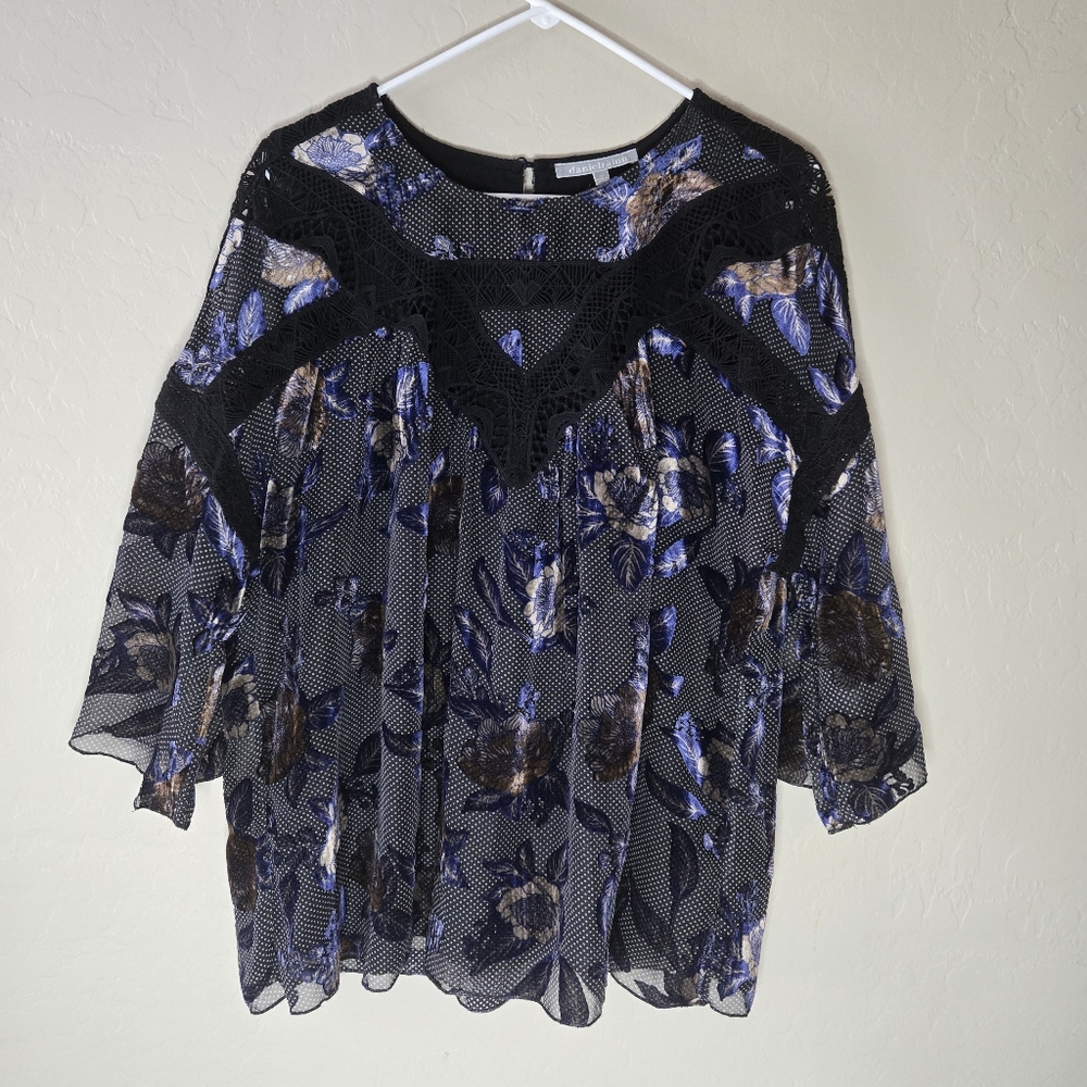 Daniel Rainn Velvet Burnout Flora Top Size XL Crochet Lace Accent Dark Romantic
